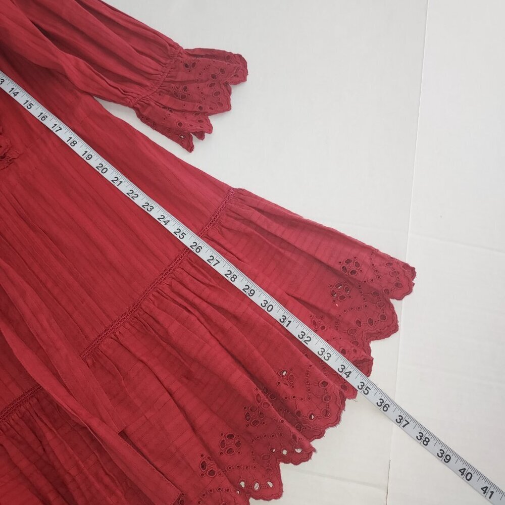 Rebecca Taylor La Vie Satin Stripe Dobby Ruffle Eyelet Red Mini Dress Size Sm - Picture 12 of 14